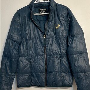 True Religion Dark Blue Puffer Jacket with Gold Emblem